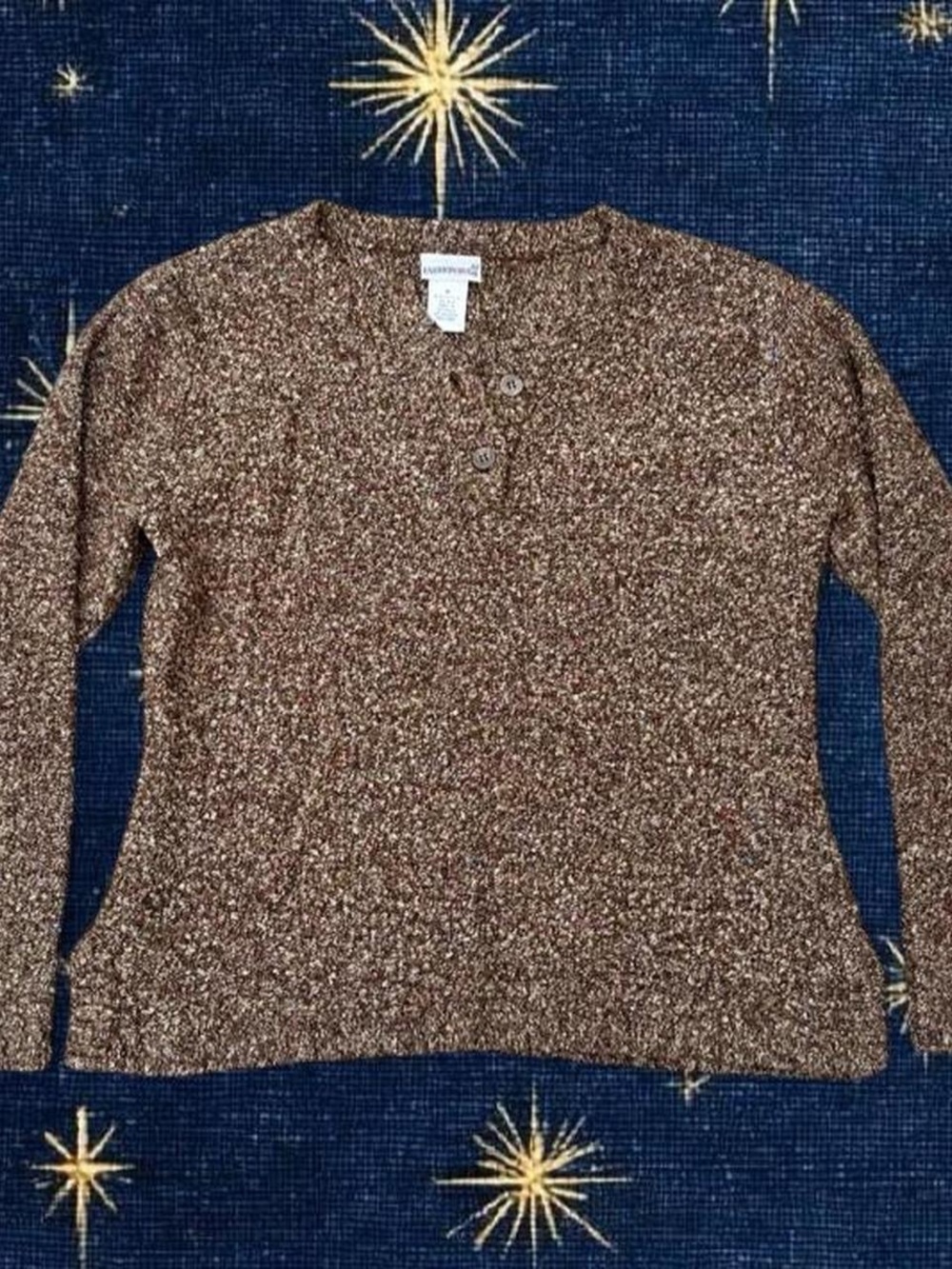 Copper Brown Speckled Henley Sweater